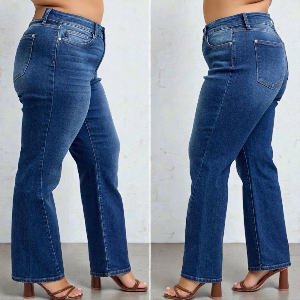 Judy Blue Mid Rise Straight Jeans Side Seam Stretch Dark Wash Plus & Reg – NWT - Picture 10 of 14